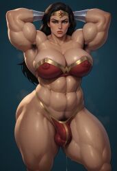 1futa abs ai_generated almost_naked amazon areola_slip areolae armpit_hair armpits arms_behind_head arms_up ball_bulge balls_in_panties balls_under_clothes barely_clothed biceps big_balls big_breasts big_muscles black_hair bracers breast_squeeze breasts bulge bulky bush busty circlet civitai cleavage color excessive_pubic_hair flaccid flexing front_view futa_sans_pussy futanari hairy_armpits happy_trail headband huge_breasts jimojo lingerie long_hair midriff muscular muscular_arms muscular_futanari muscular_thighs navel nipples_visible_through_clothing penis_under_clothes pony_diffusion_xl pubic_hair pubic_hair_peek shiny_skin simple_background skimpy skimpy_clothes skimpy_costume skimpy_top standing steam steaming_body steamy_armpits strapless superheroine sweat sweating sweaty_breasts sweaty_thighs thick_thighs thighs thong triceps tubetop underwear veiny_arms veiny_muscles wide_hips wonder_woman wristband