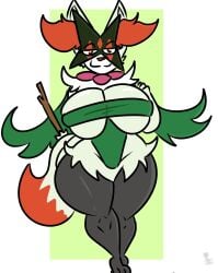 big_breasts braixen breasts cleavage female furry huge_breasts kingretrokirby meowscarada pokemon pokemon_(species) thick_thighs wide_hips