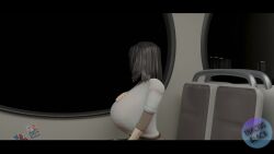 1girls 3d animated anime_style baggy_clothing big_breasts black_hair brown_eyes busty busty_female curvy dress female huge_boobs meli(thaciusblack) metro oc original_character straight_hair tagme thaciusblack train video