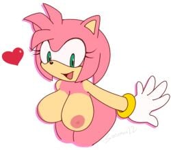 amy_rose anthro areola bent_over big_areola big_breasts biped breasts eulipotyphlan eyelashes female green_eyes heart_symbol hedgehog hi_res huge_breasts long_eyelashes looking_at_viewer mammal multicolored_body nipples open_mouth pink_body saiyaman22 sega simple_background solo sonic_(series) sonic_the_hedgehog_(series) tan_body two_tone_body wide_hipped_female wide_hips