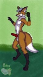 absurd_res animal_genitalia animal_penis anthro balls canid canine canine_genitalia canine_penis femboy fox genitals gesture hand_gesture hi_res jewelry knot male male_only mammal middle_finger mitsuthesune penis red_fox true_fox vir_the_fox