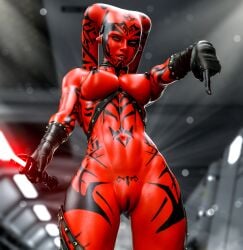 3d 3d_(artwork) abs alien alien_girl armor athletic_female big_breasts black_gloves body_markings breasts choker completely_naked completely_naked_female completely_nude completely_nude_female darth_talon gloves hyartik latex_gloves lekku lightsaber naked naked_female nude nude_female pussy red_skin sith solo solo_female star_wars tattoo tattoos thick_thighs topless twi'lek vagina