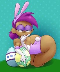 1girls 2019 :3 bedroom_eyes bent_over big_ass bunny_ears bunnysuit cartoon_network dark-skinned_female easter_egg egg enid eyelashes eyeshadow jigglytoons leaning_forward ok_k.o.!_let's_be_heroes on_knees pinup playboy_bunny purple_eyeshadow purple_hair smug smug_face solo soubriquetrouge tagme thick_thighs wide_hips