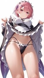 black_panties maid petite ram_(re:zero) re:zero_kara_hajimeru_isekai_seikatsu skirt skirt_lift slim_waist upskirt