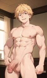 1boy ai_generated blonde_hair chainsaw_man denji_(chainsaw_man) flaccid_penis naked solo_male