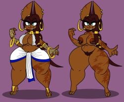 1girls bbw ear_piercing earrings female jewelry mango_doodling nipple_piercing nude_female original_character pharaoh scars