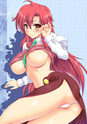 breasts cute erect_nipples female female_only glasses kawase_seiki nipples panties red_hair shirt_lift solo teacher tengen_toppa_gurren-lagann tengen_toppa_gurren_lagann underboob underwear yoko_littner yomako