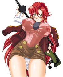 amanomiya_haruka breasts female gun huge_breasts red_hair sweater tengen_toppa_gurren_lagann weapon yellow_eyes yoko_littner yomako