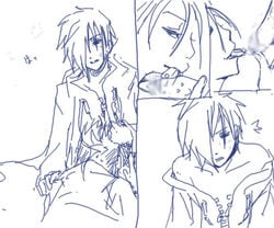 comic demyx disney kingdom_hearts monochrome penis rough_sketch square_enix tagme zexion