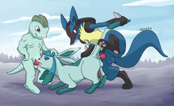 eeveelution generation_1_pokemon generation_4_pokemon glaceon irene lucario machop male male_only nintendo pokemon pokemon_(species)