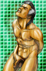 00s 1boy 2004 2005 auron_(final_fantasy) dated final_fantasy final_fantasy_x male male_only mayabrisa shower solo tagme video_games