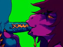 1boy 1boy1girl 1girls animated blowjob blue_skin deathheadmoth00 deltarune fellatio holding_balls kris_(deltarune) oral pink_skin susie_(deltarune) tagme