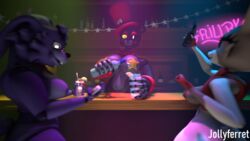 3d alcohol animatronic animatronics bartender bonnie_(fnaf) bunny_girl busty_lefty cocktail drinking female female_only five_nights_at_freddy's five_nights_at_freddy's:_security_breach freddy_fazbear's_pizzeria_simulator jollyferret lefty lefty_(fnaf) night pasties robot robot_girl vanny vanny_(fnaf)