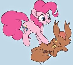 anthro_on_feral duo equid equine female female/female feral feral_on_anthro food friendship_is_magic furry genitals hasbro horse hybrid mammal my_little_pony pinkie_pie_(mlp) prostokvashino pussy rubbing tama-tama unknown_artist yuri