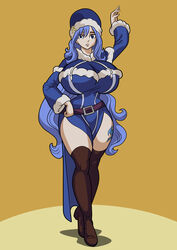 art-2u big_breasts blue_eyes blue_hair boots curvy fairy_tail fur_trim juvia_lockser pose solo solo_female tattoo thick_thighs thin_waist wide_hips