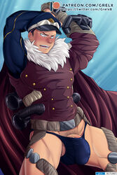 1boy absurd_res absurdres blue_background blush blushing bulge clothed clothes clothing color digital_media_(artwork) grelx hat hi_res high_resolution highres inasa_yoarashi looking_down male male_focus male_only my_hero_academia pose posing solo solo_focus solo_male underwear yoarashi_inasa