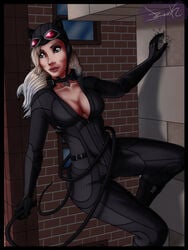 batman:_arkham_city batman_(series) big_lips blonde_hair blue_eyes catwoman cleavage dc_comics jzerosk medium_breasts milf