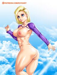 1girls alternate_version_available android_18 blonde_hair blue_eyes cleavage curvy dragon_ball erect_nipples female huge_areolae huge_ass huge_breasts puffy_nipples r3ydart short_hair thick_lips voluptuous wide_hips