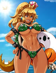 1girls 7th-heaven angry_sun big_breasts bikini bikini_armor bowsette breasts cleavage female female_only genderswap hourglass_figure large_breasts mario_(series) new_super_mario_bros._u_deluxe nintendo solo spiked_armlet spiked_bikini spiked_bracelet spiked_collar spiked_shell spiked_tail super_crown super_mario_bros.