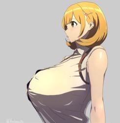 1girls bacon_egg big_breasts brown_eyes brown_hair clothed_female female female_focus long_hair narusawa_ryouka nipples occultic;nine short_hair solo solo_female solo_focus