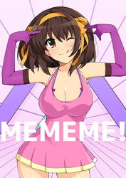 1girls big_breasts breasts cleavage cosplay costume cute female female_only haruhisky me!me!me! solo solo_female suzumiya_haruhi suzumiya_haruhi_no_yuuutsu tongue_out wink