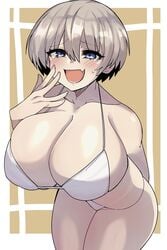 1girls big_breasts blue_eyes female grey_hair huge_breasts large_breasts pale-skinned_female pale_skin short_hair thick_thighs thong uzaki-chan_wa_asobitai! uzaki_hana wide_hips yoshiikirablr