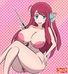 1girls areola big_areola big_breasts blue_eyes breasts censored female female_only hair_ornament hair_ribbon long_hair minamoto_sakura mouth_open naked nipples nude nude_female puffy_pussy pussy red_eyes red_hair ribbon ribbons rqqr thick_thighs vagina zombie_land_saga