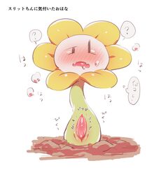 blush breathing confusion drooling flower flowey_the_flower m_aiu_ut male_only penis precum question_mark red_face saliva sweating undertale undertale_(series)