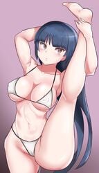 1girls bikini breasts dark_blue_hair female g-string leg_up long_hair nintendo pale-skinned_female pale_skin pokemon pokemon_rgby sabrina_(pokemon) sumida_kichi thick_thighs thighs thong vertical_splits