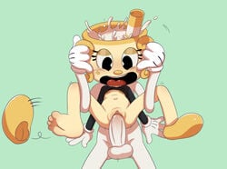 1boy 1girls animate_inanimate anthro areola clitoris cuphead:_the_delicious_last_course cuphead_(game) erect_nipples female flat_chest flat_chested footwear for_a_head full_nelson full_nelson_(legs_held) full_nelson_vaginal gloves grabbing_handle handles_on_head handwear humanoid legs_held_open male missing_shoe ms._chalice nipples object_head on_bottom on_top open_mouth padoga penetration reverse_cowgirl_position sex simple_background standing_full_nelson straight vaginal_penetration video_games young