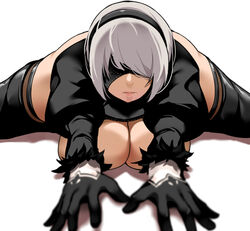android bakkanki big_breasts blindfold breasts clothed_female emotionless expressionless female female_focus female_only high_heel_boots nier nier:_automata solo solo_female solo_focus splits square_enix thighhigh_boots thighhighs white_hair yorha_2b