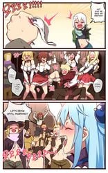 6+boys 6+girls aqua_(konosuba) blonde_hair blue_eyes blue_hair brown_hair chris_(konosuba) comic drunk dust_(konosuba) english_text female humiliation kono_subarashii_sekai_ni_shukufuku_wo! long_hair male multiple_boys multiple_girls ooyun panties purple_eyes satou_kazuma short_hair waitress white_hair white_panties