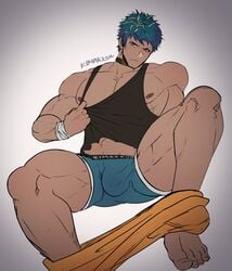 bulge kimakkun kimi_ga_shine male_only muscles naomichi_kurumada solo tagme tanktop underwear your_turn_to_die yttd