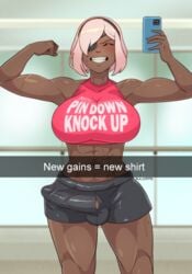 1futa 2020 abs ball_bulge balls balls_under_clothes booty_shorts breasts bulge cameltail curvy dahlia_(sulcate) dark-skinned_futanari dark_skin erection erection_under_clothes eyepatch flexing futa_only futa_sans_pussy futanari gym huge_breasts large_penis midriff muscles muscular muscular_futanari naughty_face penis penis_bulge penis_under_clothes phone pink_hair scars seductive seductive_smile selfie short_hair short_shorts shorts showing_off smile solo solo_futa sports_bra sportswear sulcate tenting testicles testicles_under_clothes text