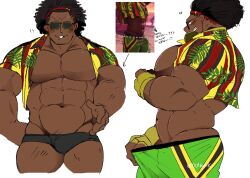 bara black_hair blush bulge capcom dark-skinned_male dark_skin dee_jay hyaku_(artist) male male_only muscles muscular pulling_clothing pulling_pants solo solo_male street_fighter street_fighter_6 sunglasses underwear