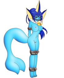 alpha_channel anthro ball_gag blue_body blue_skin bondage bound eeveelution female gag genitals hi_res nintendo ofdark pokémon_(species) pokemon pokemon_rgby pussy solo vaporeon video_games