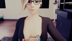 1boy 1girls 3d animated blender blizzard_entertainment blonde_hair boobs breasts circumcised doctor fellatio female femdom glasses handjob huge_penis looking_at_viewer male malesub mercy no_sound office office_lady overwatch pov smirk swursterotic tits video