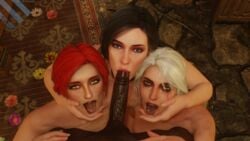 1boy 3d 3girls 4k big_penis black_hair black_skin blender blowjob cd_projekt_red choker ciri dark-skinned_male dark_skin echiee eyeshadow fellatio female freckles ginger green_eyes hand_on_head hand_on_hip holding_head interracial kneeling large_penis light-skinned_female lipstick long_hair long_penis looking_at_viewer male mole multiple_girls necklace nude nude_female nude_male on_knees open_mouth oral oral_sex orange_hair penis_in_mouth pink_lips poster purple_eyes red_hair scar shaved_pussy straight sucking the_witcher the_witcher_(series) the_witcher_2 the_witcher_3:_wild_hunt tongue tongue_out triss_merigold white_hair white_skin yennefer