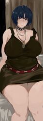 1girls big_breasts blue_hair chubby clothed female gerogero51 goth legs_together looking_at_viewer milf persona persona_5 solo solo_female spiked_collar tae_takemi thick_thighs