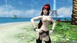 1girls 3d belly breasts lelith mmorpg nude_mod phantasy_star_online_2 player_character red_hair solo