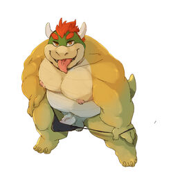 1:1 2020 anthro balls belly bowser bulge clothing donguri genitals humanoid_hands kemono koopa male male_only mario_(series) moobs nintendo nipple_piercing nipples overweight overweight_anthro overweight_male penis piercing scalie simple_background solo tongue tongue_out underwear video_games white_background