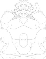 2020 absurd_res anal anthro balls belly canid canine erection genitals goemon_(tokyo_afterschool_summoners) hi_res kemono male male/male mammal monochrome moobs nipples overweight overweight_male penis raccoon_dog sex sigenoya solo_focus takotyutyu tanuki tokyo_afterschool_summoners video_games