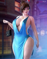 1girls 3d alternate_costume asian asian_female big_breasts blizzard_entertainment bottomless_skirt breasts chubby cleavage cleavage_dress dress erect_nipples female female_only fugtrup glasses hair_bun hair_pin hairbun huge_breasts human human_only large_breasts low_cut_top mei-ling_zhou mei_(overwatch) necklace nipple_bulge no_bra overwatch purse sci-fi science_fiction scifi sideboob skirt slit_dress solo thick_thighs voluptuous wide_hips