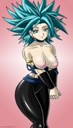 1girls big_breasts blue_eyes blue_hair breasts camel_toe cameltoe dragon_ball dragon_ball_xenoverse female flashing flashing_breasts hips light-skinned_female light_skin looking_at_viewer nipples original_character red_earrings saiyan shirt_down short_hair smirk smirking solo solo_female spiky_hair sseanboy23 super_saiyan super_saiyan_blue topless topless_female yoga_pants