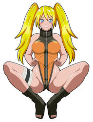 1girls bandage bandaged_leg big_breasts blonde_hair blue_eyes blush boots breasts busty canon_genderswap clothing female female_only footwear fully_clothed genderswap grin human jacket legs long_hair looking_back naruko naruto naruto_(series) naruto_shippuden nipple_bulge one-piece_swimsuit open_toe_shoes pose posing rule_63 sexy_no_jutsu sitting sleeveless sleeveless_shirt solo susuki_hg swimsuit teeth thick_thighs thighs tied_hair toes twintails uzumaki_naruto voluptuous whisker_markings whiskers white_background wide_hips yellow_hair