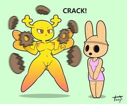 animal_crossing animate_inanimate anthro antlers areola ass breasts butt_from_the_front cartoon_network clothing coco_(animal_crossing) dress duo fairy female genitals gyroid horn lagomorph leporid mammal navel nintendo nipples nude penny_fitzgerald pussy rabbit reveal signature simple_background sound_effects text the_amazing_world_of_gumball thick_thighs tonytoran video_games wings