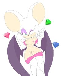 anthro breasts chaos_emerald chiropteran eyeshadow female genitals green_eyes hi_res makeup mammal mobian_(species) nipples nude one_eye_closed purple_eyeshadow pussy rouge_the_bat sega sonic_(series) sonic_the_hedgehog_(series) toastiparty wings wink