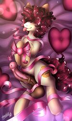 2018 3:5 absurd_res animal_genitalia animal_penis balls bed cutie_mark equid equine equine_penis feral flared_penis fur furniture furry genitals gift_wrapped hasbro heart_pillow hi_res horse lying male male_only mammal mane medial_ring my_little_pony on_back on_bed penis pink_mane pink_tail pinup pony pose solo sparklyon3 tan_body tan_fur timid_cookie_(oc/timidwithapen) tongue tongue_out