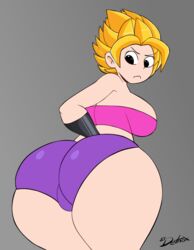 1girls angry annoyed artist_name artist_signature ass big_ass black_armwear black_eyes breasts caulifla dat_ass detnox dragon_ball dragon_ball_super female female_focus female_only female_solo gray_background grey_background heart-shaped_ass heart-shaped_butt hi_res highres hips huge_ass large_ass looking_back looking_down pink_tubetop purple_panties saiyan shiny shiny_ass shiny_breasts shiny_hair shiny_skin shiny_thighs side_boob sideboob super_saiyan thick thick_ass thick_hips thick_thighs thigh_gap thighhighs thighs tube_top tubetop watermark wide_hips