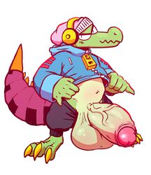 1boy 1male balls big_balls big_penis clothing crocodile crocodilian gay green_skin headphones hyper hyper_balls hyper_penis latch lethal_league male male_only penis presenting presenting_penis serex_the_dragon solo solo_male tail veiny_penis